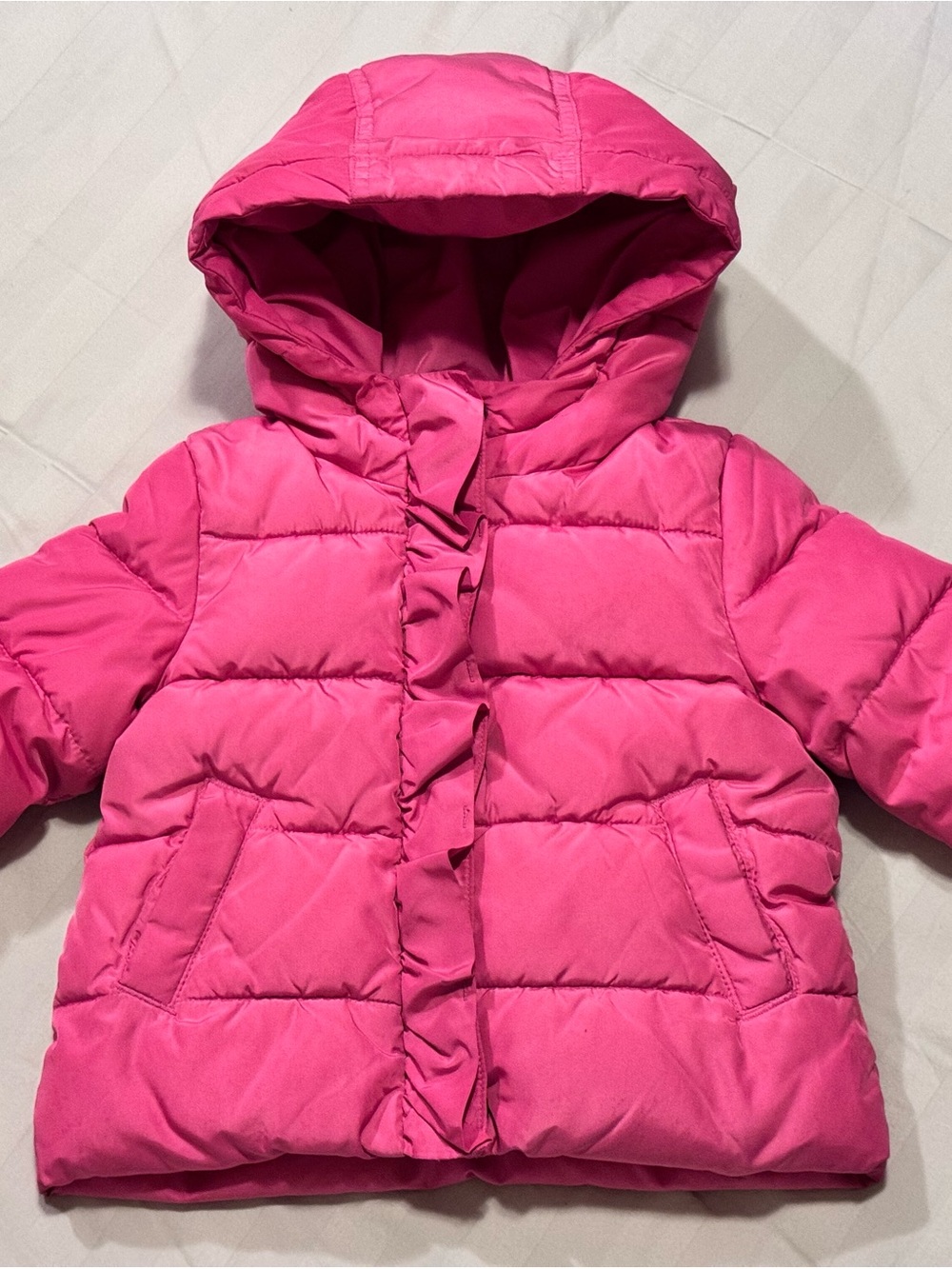 Baby Gap Hot Pink Hooded Puffer Jacket with Ruffle Trim
